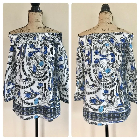 Off the Shoulder floral print chiffon top - Picture 2 of 6